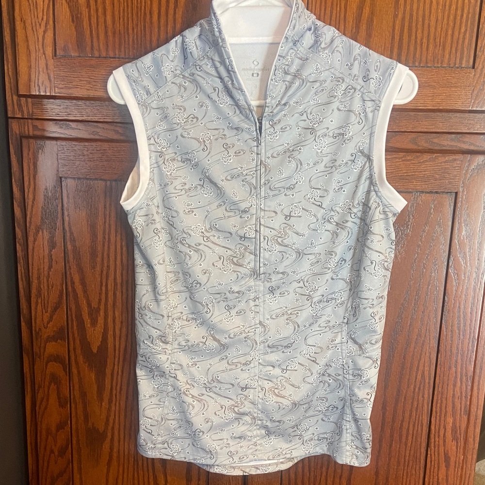 Moving Comfort Women’s Gray/Light Green Sleeveless Biking Jersey 1/2 zip, Medium